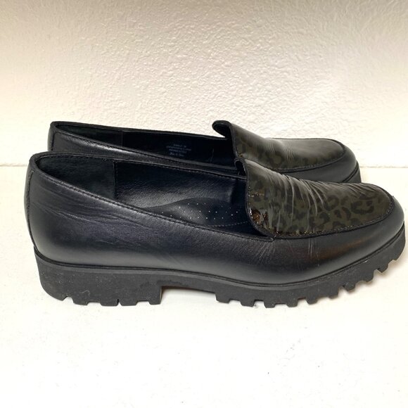 Donald J. Pliner Rowin Chunky Platform Leather Loafers Black Leopard 10 - Picture 2 of 8